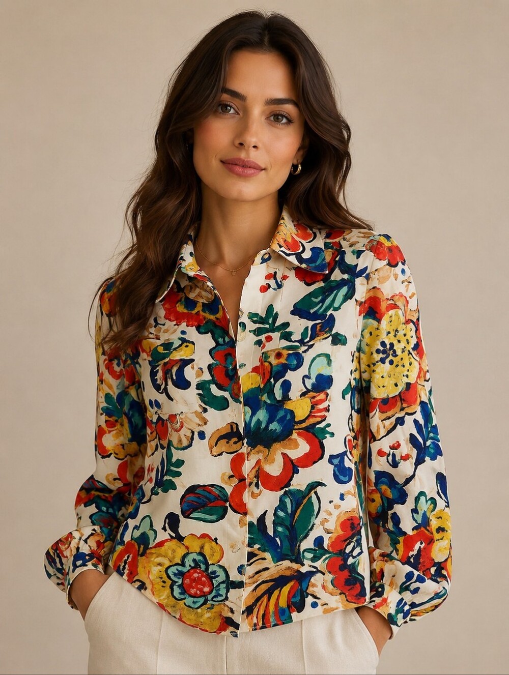 Tory Burch 100% Silk Floral Print Blouse Womens Size 6 Button Front